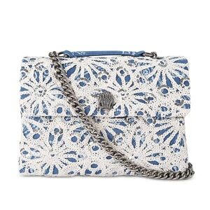 Kurt Geiger Large Kensington Blue and White Crochet Shoulder Bag Boho Chic NWT